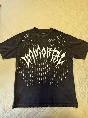Reserved Black Graphic Studded Short-Sleeve Tee